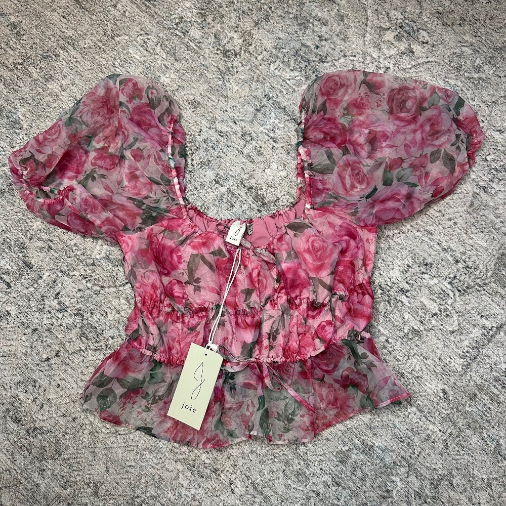 J Joie Floral Puff Sleeve Blouse Size XS